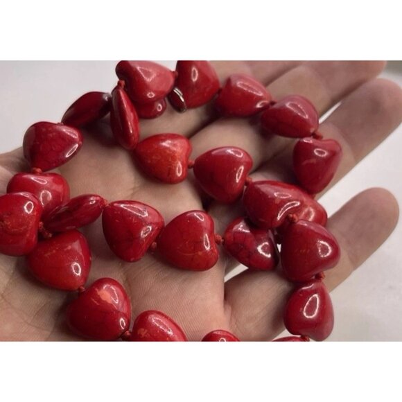 Vintage Red Heart Bead Tourquoise Howlite Beaded Necklace Women’s Sz 18” - Picture 9 of 9